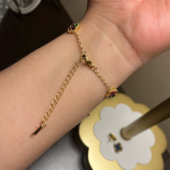 Fashion Jewelry Gold Necklace with Blue and Red Accents - Picture 4 of 10